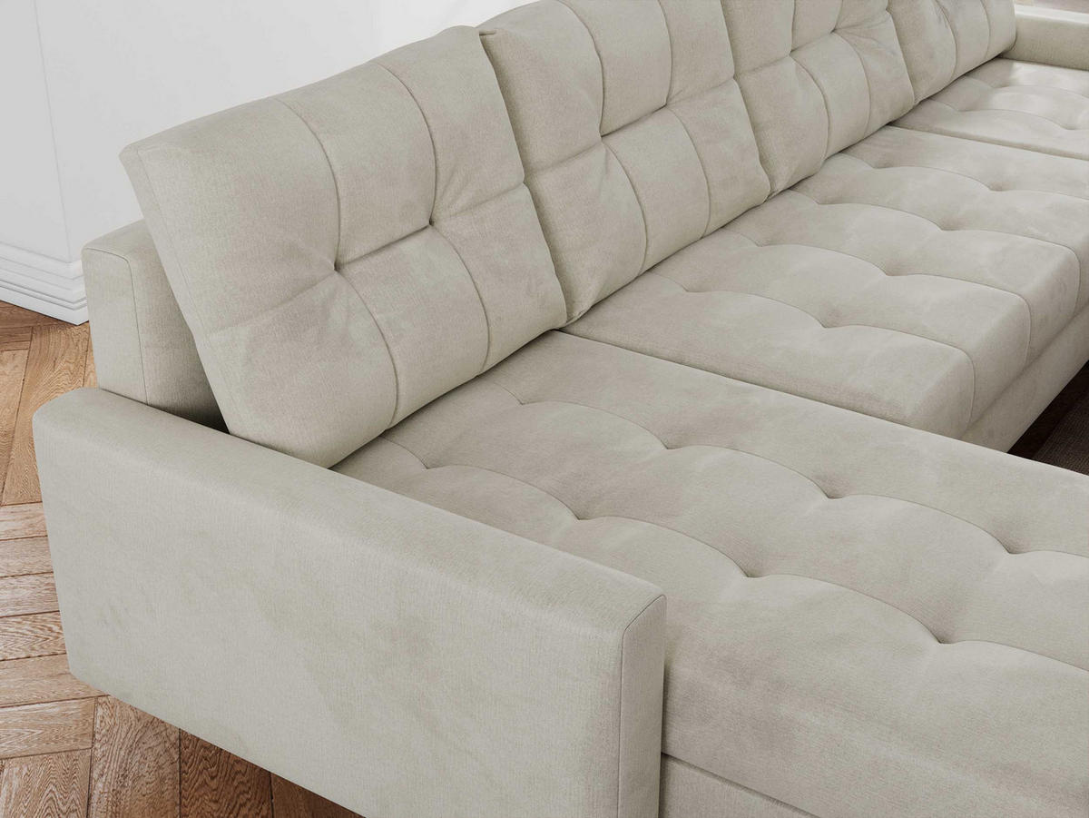 WOHNLANDSCHAFT Colin U Velvet Beige - Beige/Braun, Holz/Textil (290/75/140cm) - MKS