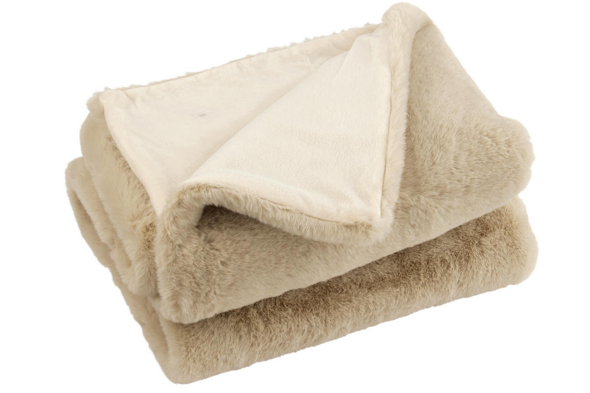 PLAID CUTIE - Plüsch - Hellgrau - 180/130/3 cm - Beige, Textil (130/180cm) - J-Line