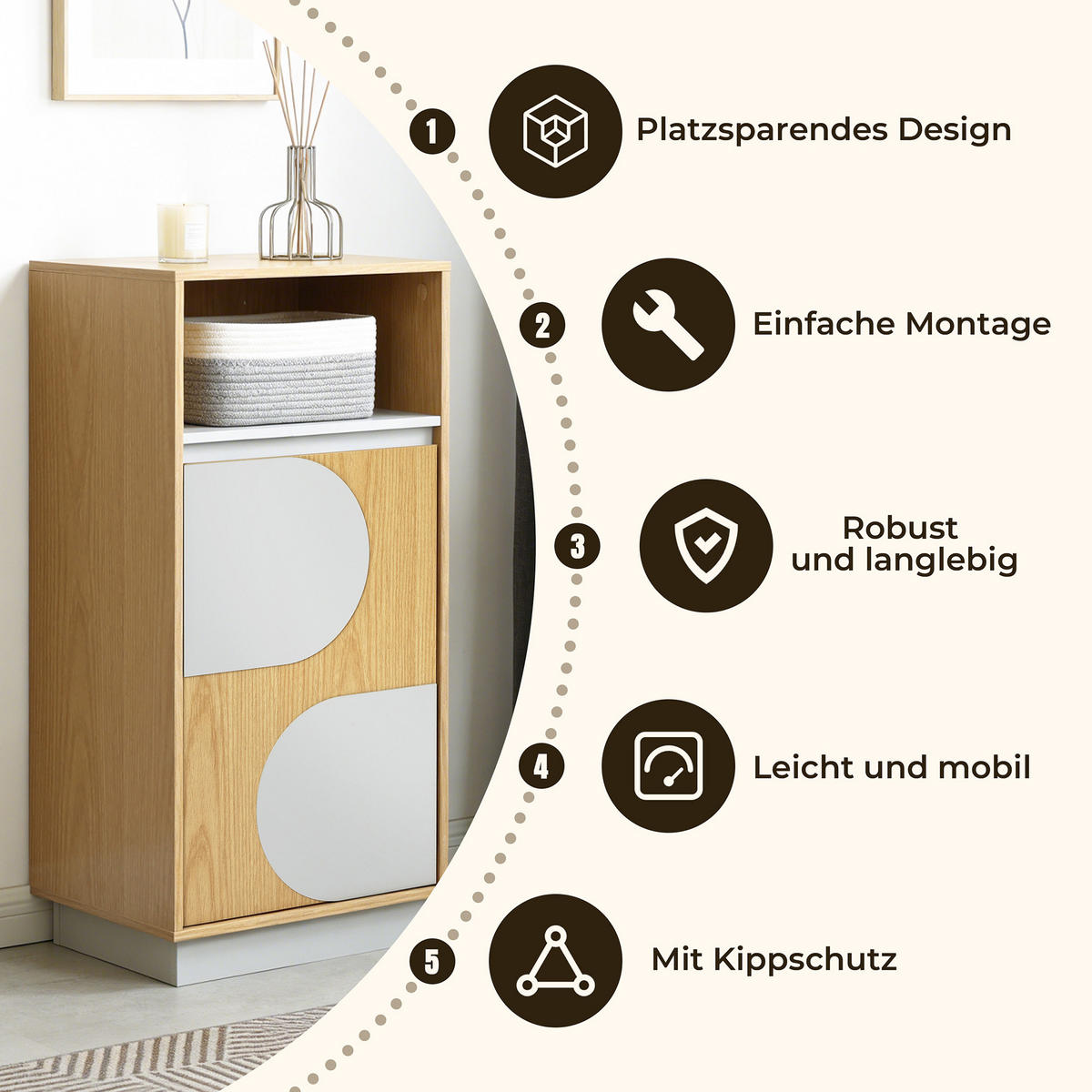 BADEZIMMERSCHRANK 85cm - Akaziefarben, Holzwerkstoff (30/85/40cm)