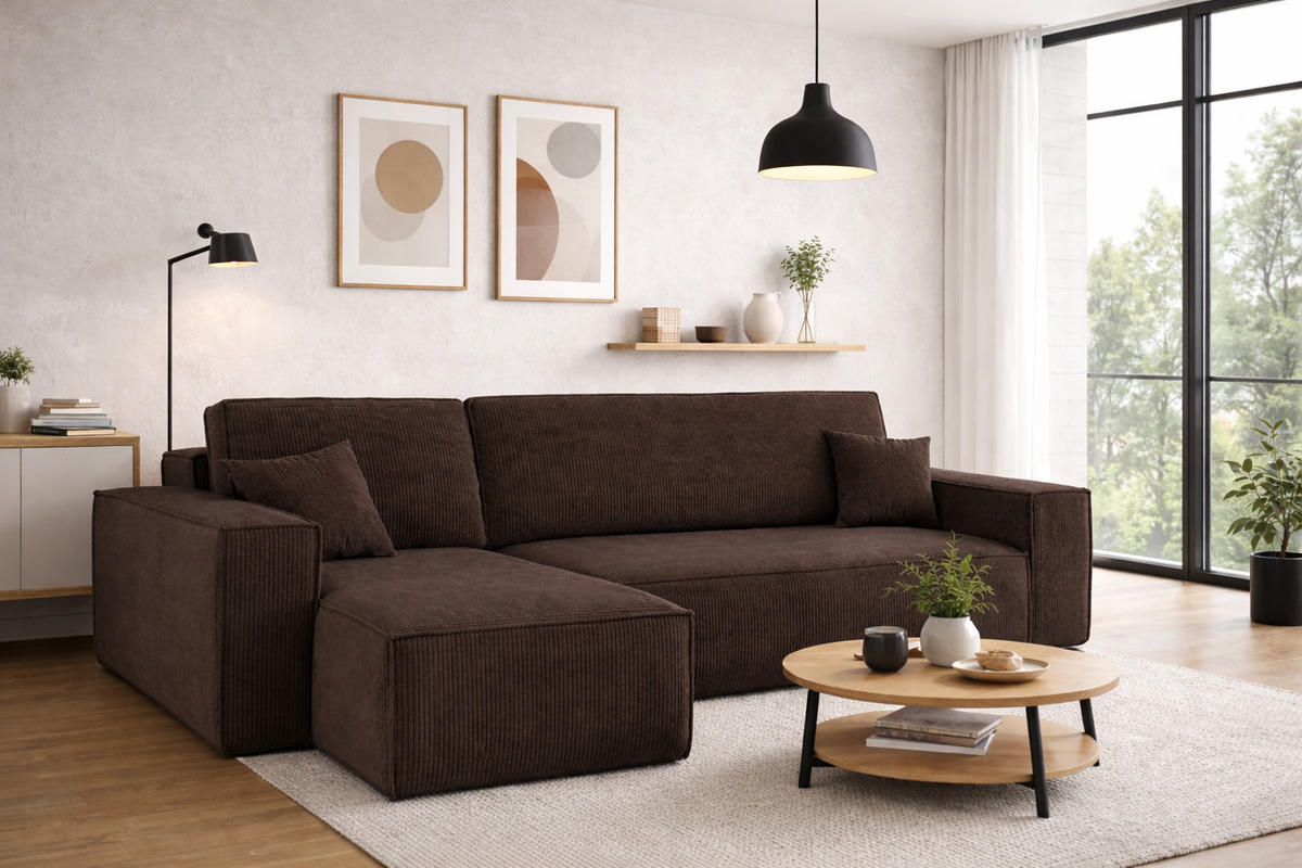 ECKSOFA Mit Schlaffunktion Und Bettkasten BEST Stoff Poso Dicker Cord Braun Links - Braun, Holz/Textil (142/244cm) - Kaiser Möbel