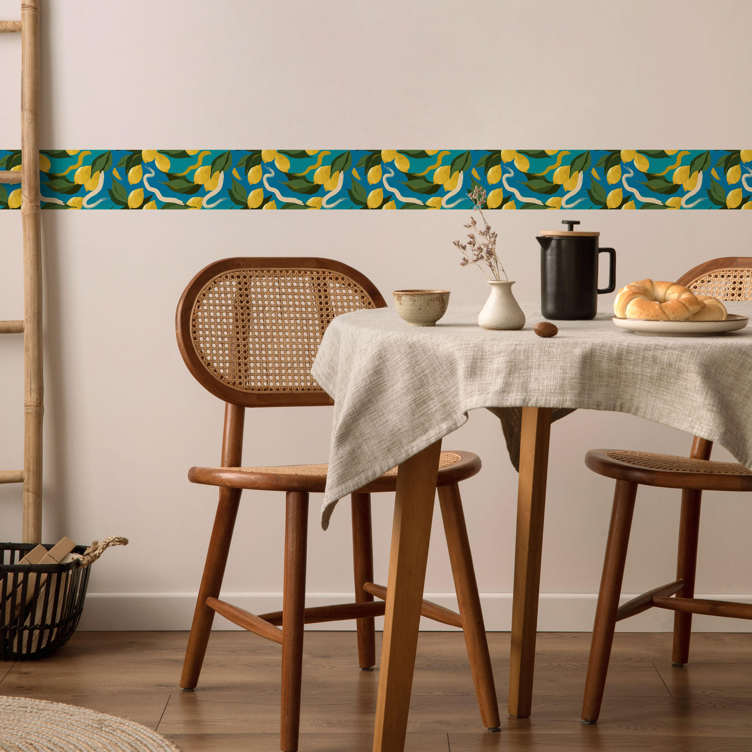 TAPETENBORDÜRE selbstklebend ZITRONEN Obst Blätter Natur für Küche - Blau/Beige, Papier (10/300/300cm) - Muralo