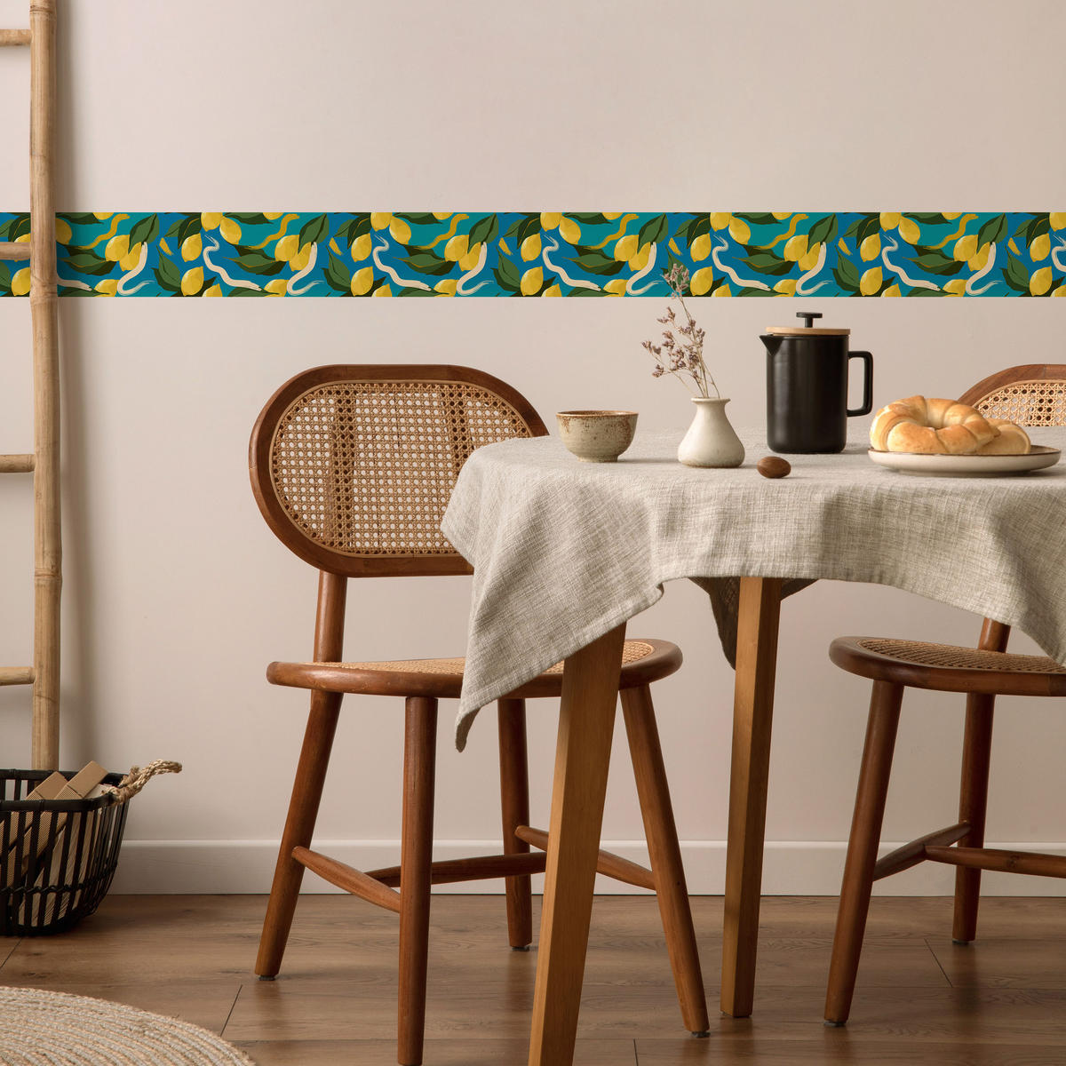 TAPETENBORDÜRE selbstklebend ZITRONEN Obst Blätter Natur für Küche - Blau/Beige, Papier (10/300/300cm) - Muralo