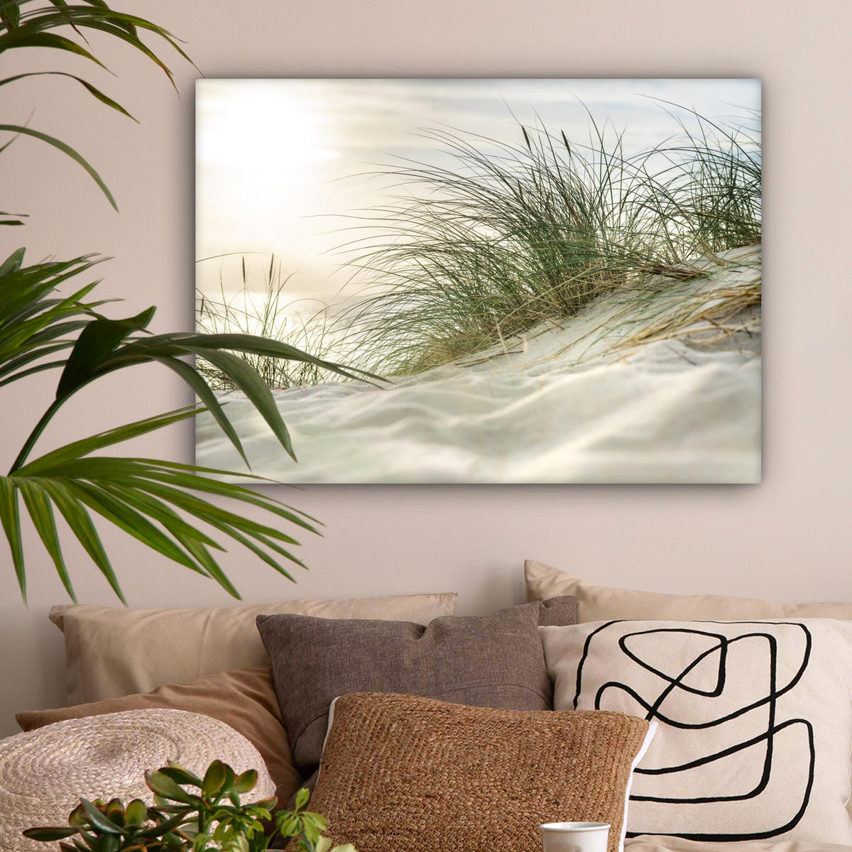 LEINWANDBILD Dünen mit Strandhafer in der Sonne des Nationalparks Schleswig-Holsteinisches Wattenmeer Wandbilder 80x60 cm - Creme, Textil (80/60cm) - MuchoWow