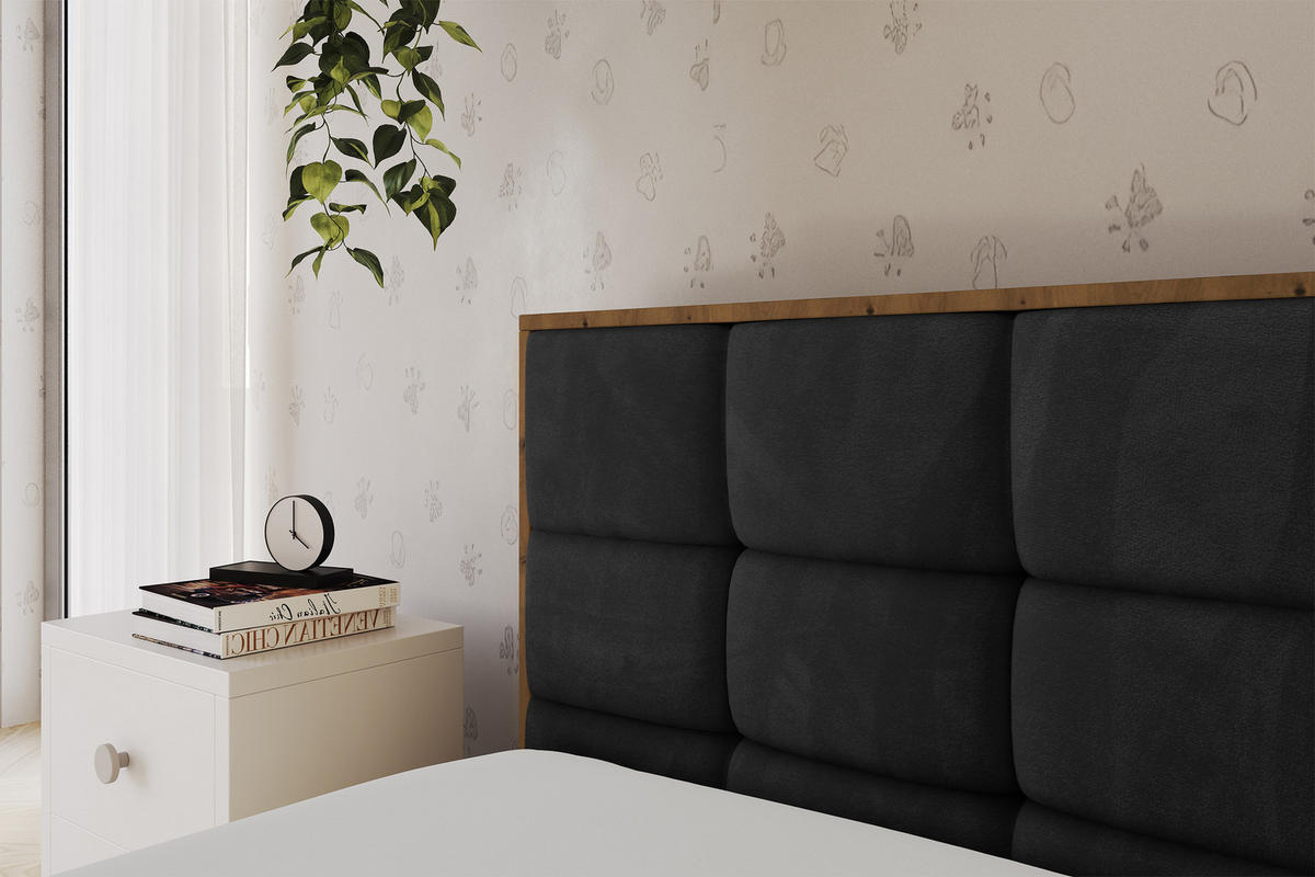 EINZELLBETT Jugendbett mit Bettkasten, Rechts - SOVY 100x200 Schwarz - Anthrazit, Holzwerkstoff/Textil (100/200cm) - ALTDECOR