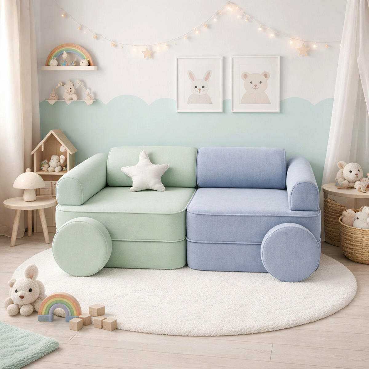 MODULARES Kindersofa 8 Elemente zweifarbig - Blau, Textil (120/50/60cm) - Bees & Blooms