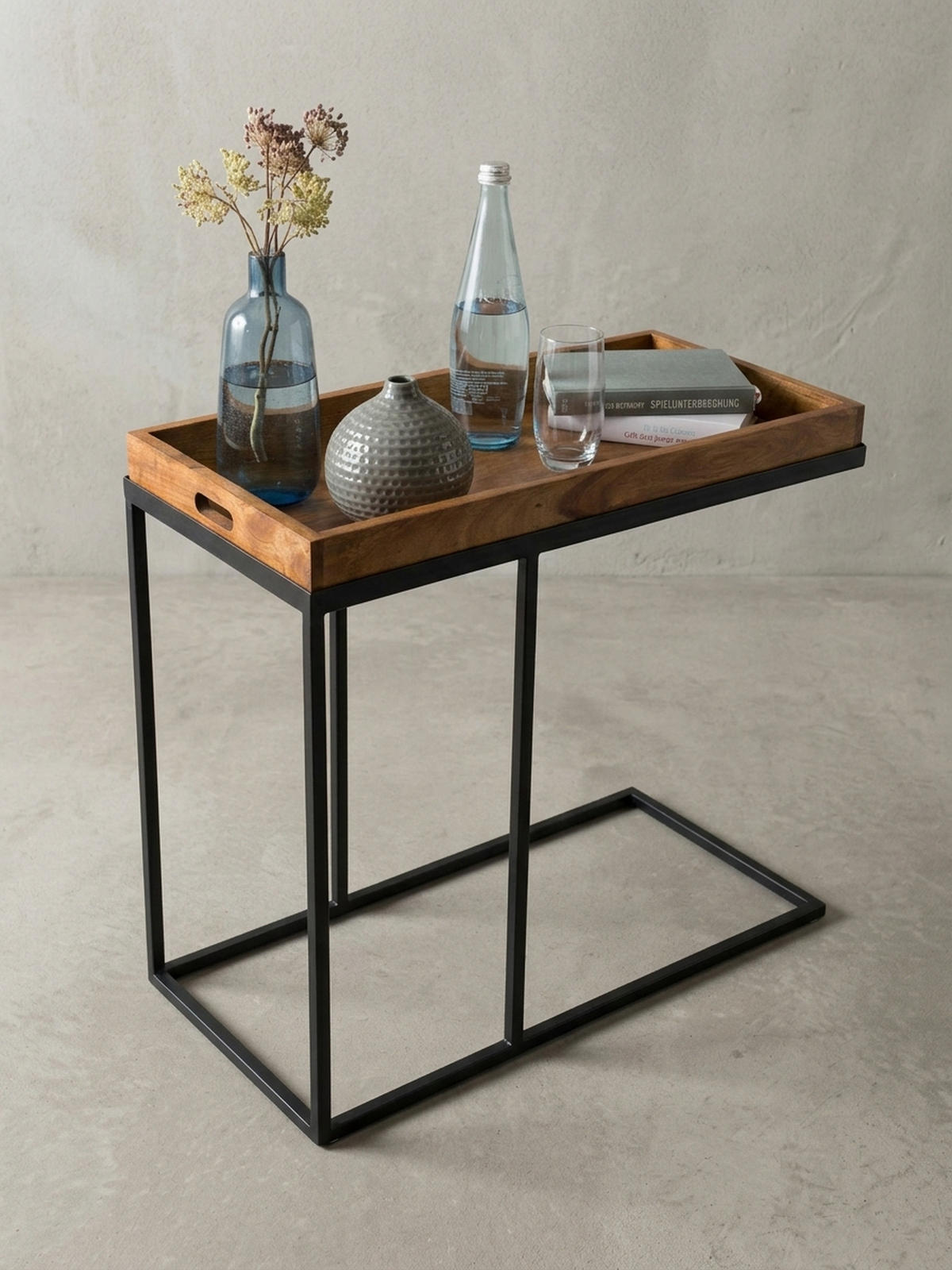 BEISTELLTISCH – Massivholz Metall platzsparend vielseitig - Schwarz/Braun, Holz/Metall (34/70/65cm) - KADIMA DESIGN