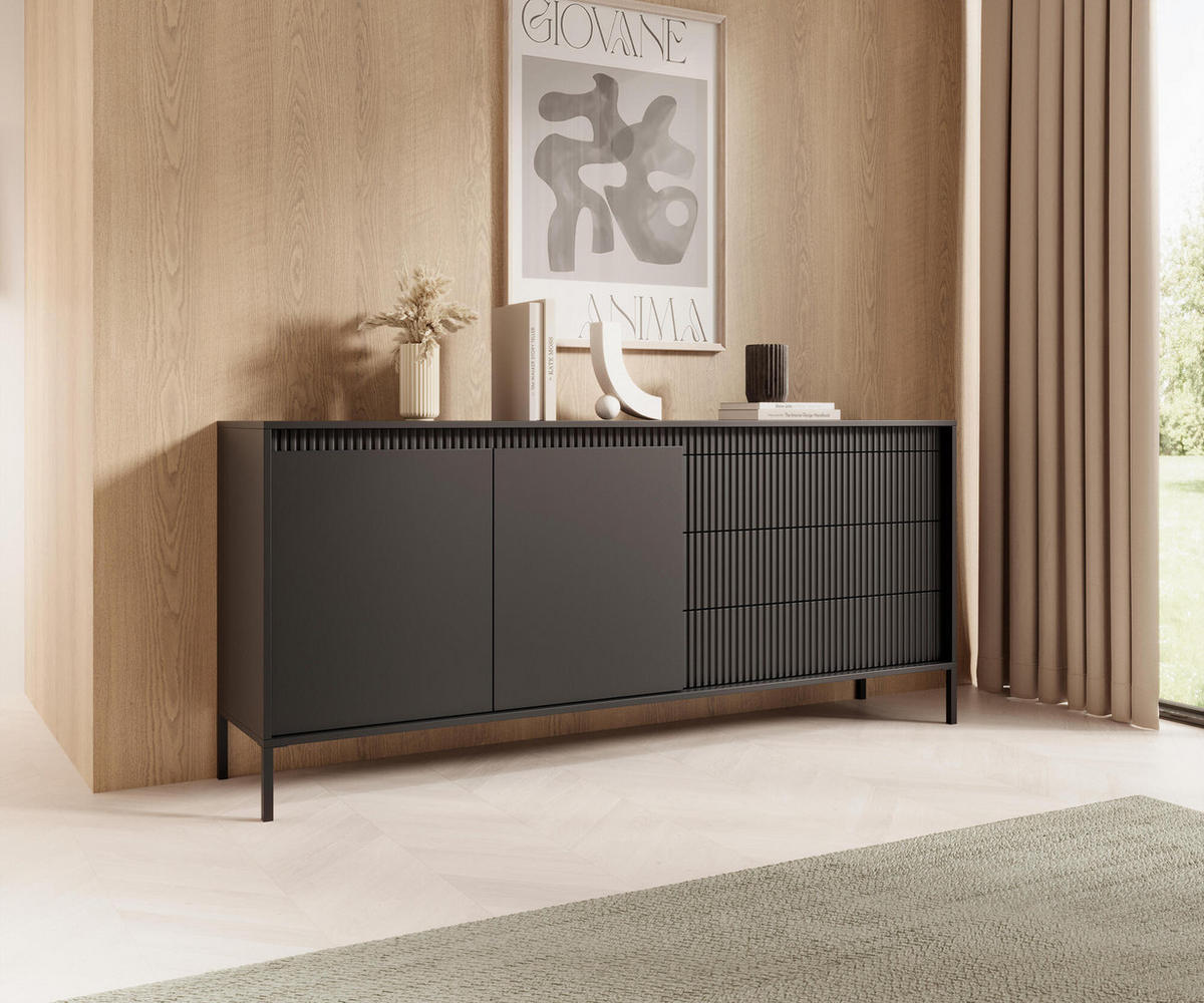 SIDEBOARD SENSATION Schwarz 187x39x81 cm - Schwarz, Holzwerkstoff (187/81/39cm) - FURNLUX