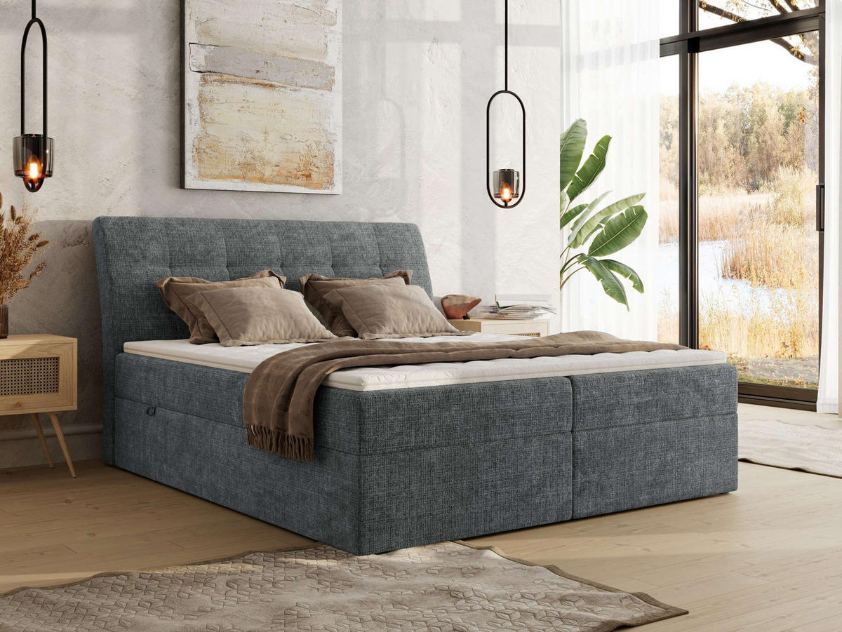 BOXBETT DAGOS 200/200 - Grau Schenille grob gewebt - H4 - Topper Visco - Grau, Textil (200/200cm) - MKS