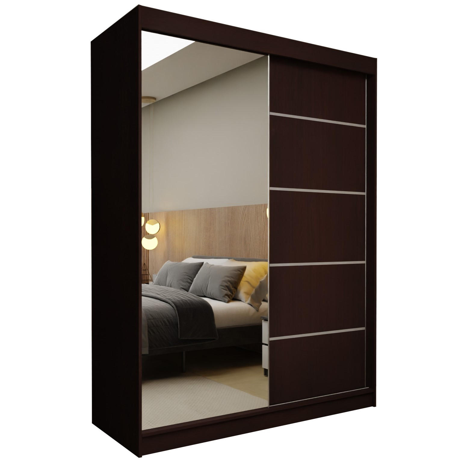 SCHWEBETÜRENSCHRANK MIRELLA 150/216/61 cm 2-türig mit Spiegel Wengefarben - Wengefarben, Holzwerkstoff (150/216/61cm) - MASSENO