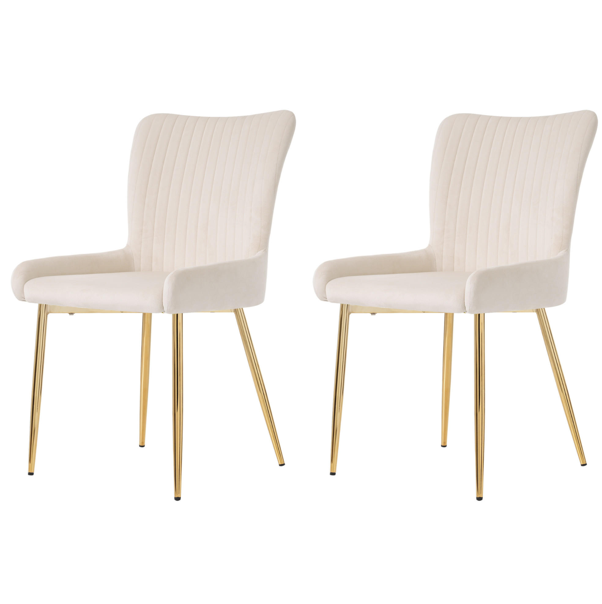 ESSZIMMERSTUHL 2er-Set Samt Beige mit goldfarbenen Metallbeinen - Beige, Metall (47/85/58cm) - Meubliv