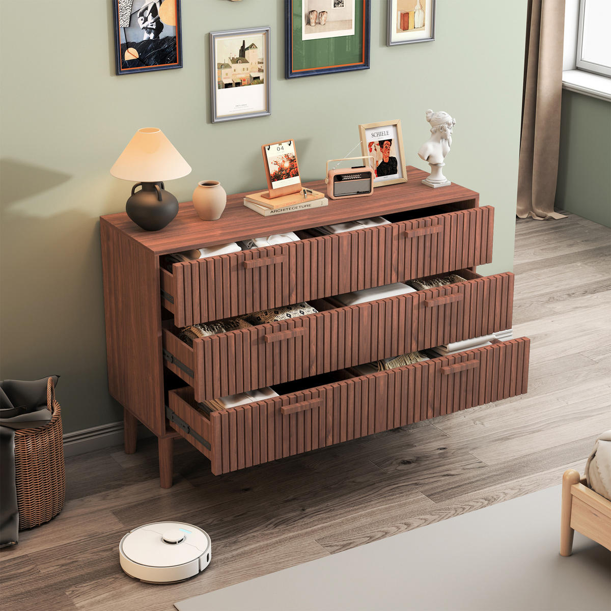 KOMMODE 6 Schubladen 100x34x73 cm Sideboard Walnussoptik - Walnussfarben, Holz (34/73/100cm) - PARAFTA HOME