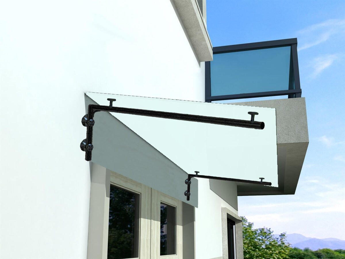 GLASVORDACH 120x90 cm Sicherheitsglas Edelstahl Satiniert L-Schwarz - Weiß, Glas (120/1.31/90cm) -  Glaswerk Westfalen