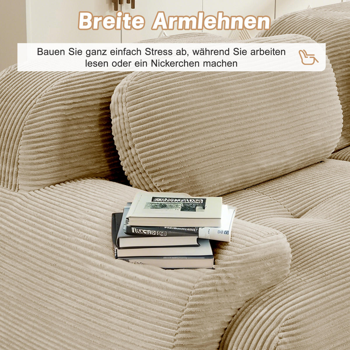 ECKSOFA in Beige aus Cord mit 32D-Schaum und rutschfester Unterseite - Beige, Textil (178/388cm) - Flora Grace