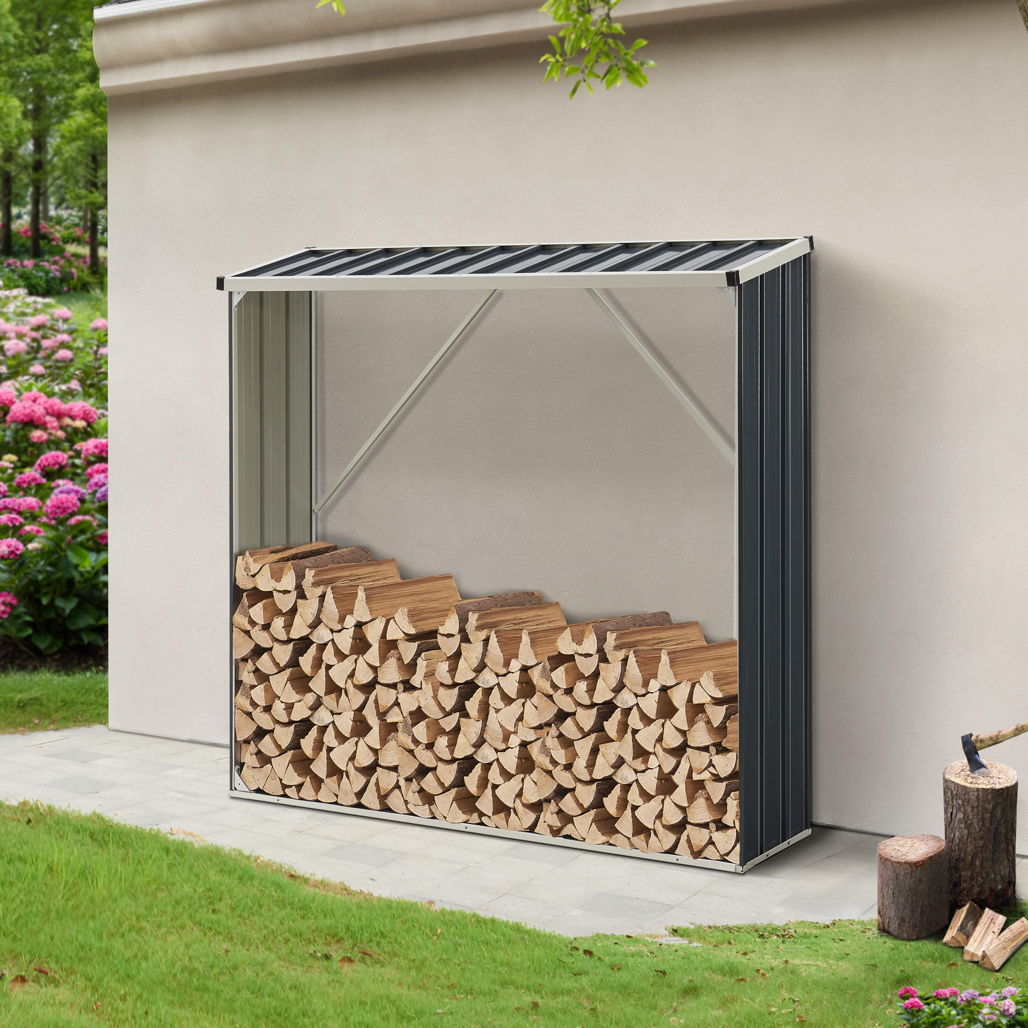 BRENNHOLZUNTERSTAND Kalmar - Anthrazit, Metall (155/157/45cm) - casa.pro
