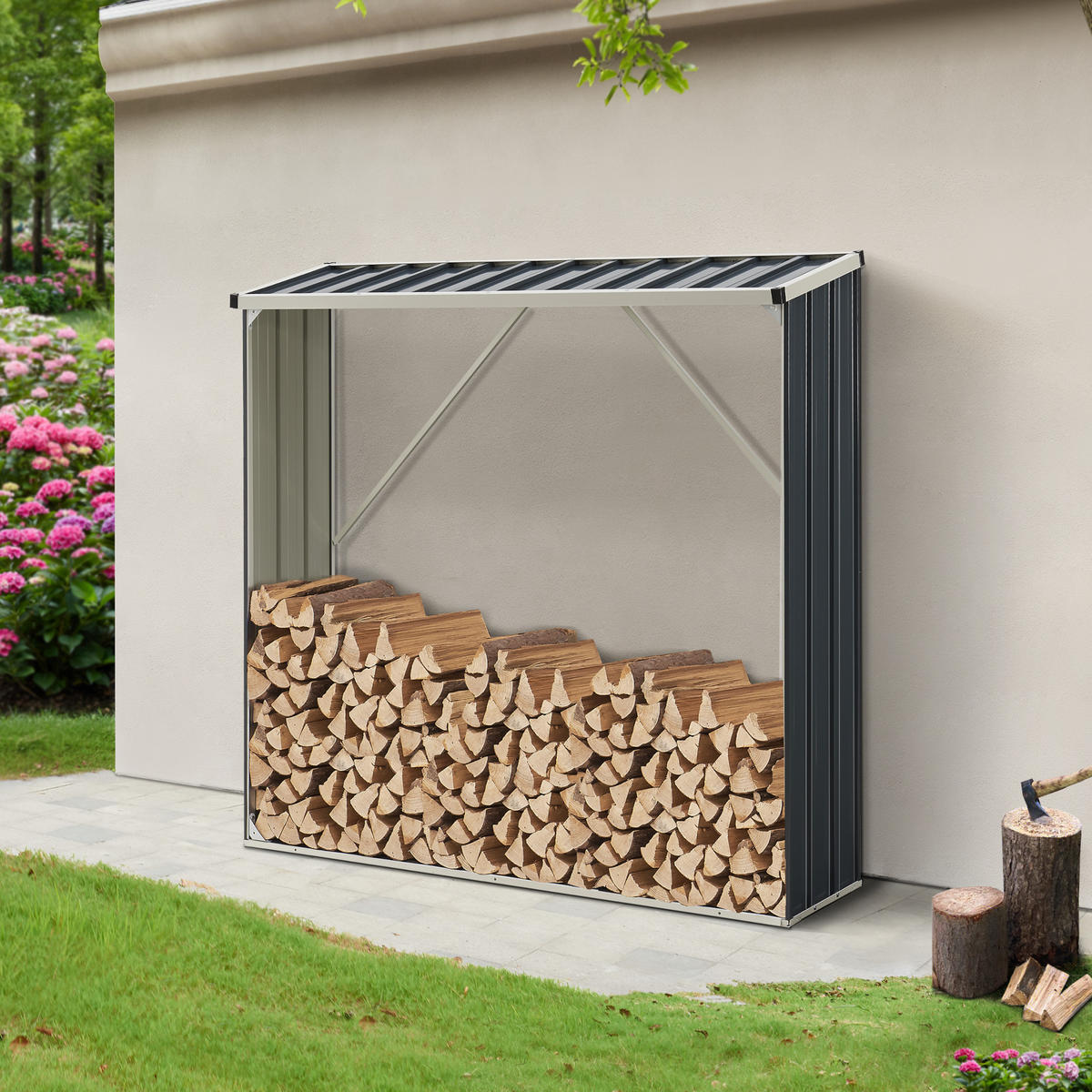 BRENNHOLZUNTERSTAND Kalmar - Anthrazit, Metall (155/157/45cm) - casa.pro