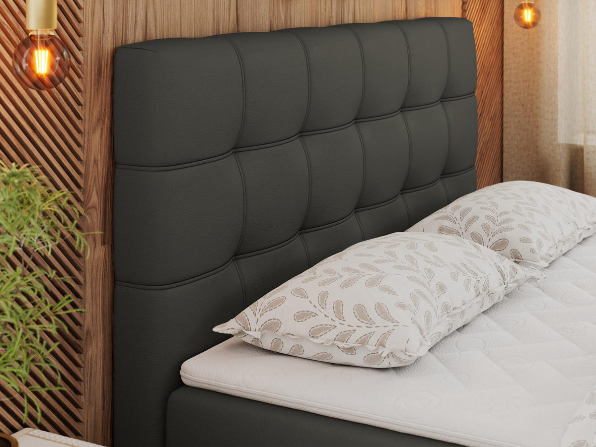BOXBETT ERNI 120/200 - Dunkelgrau Kunstleder - H3 - Dunkelgrau, Holz/Textil (120/200cm) - MKS
