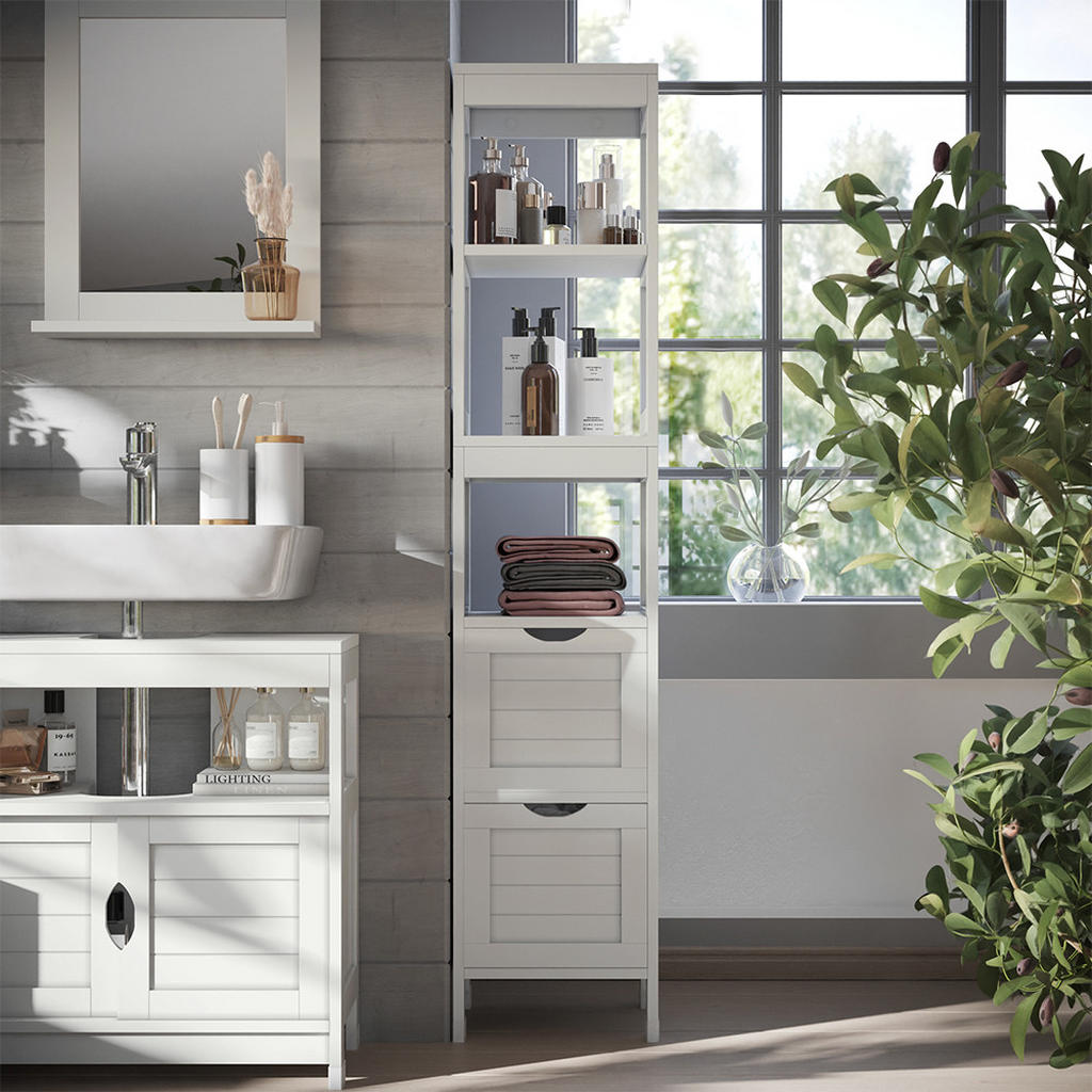 Thumbnail - Vicco Badschrank, Weiß, Holzwerkstoff, 2 Schubladen, Rechteckig, 30x144x30 cm, Badezimmer, Badezimmerschränke, Hochschrä...