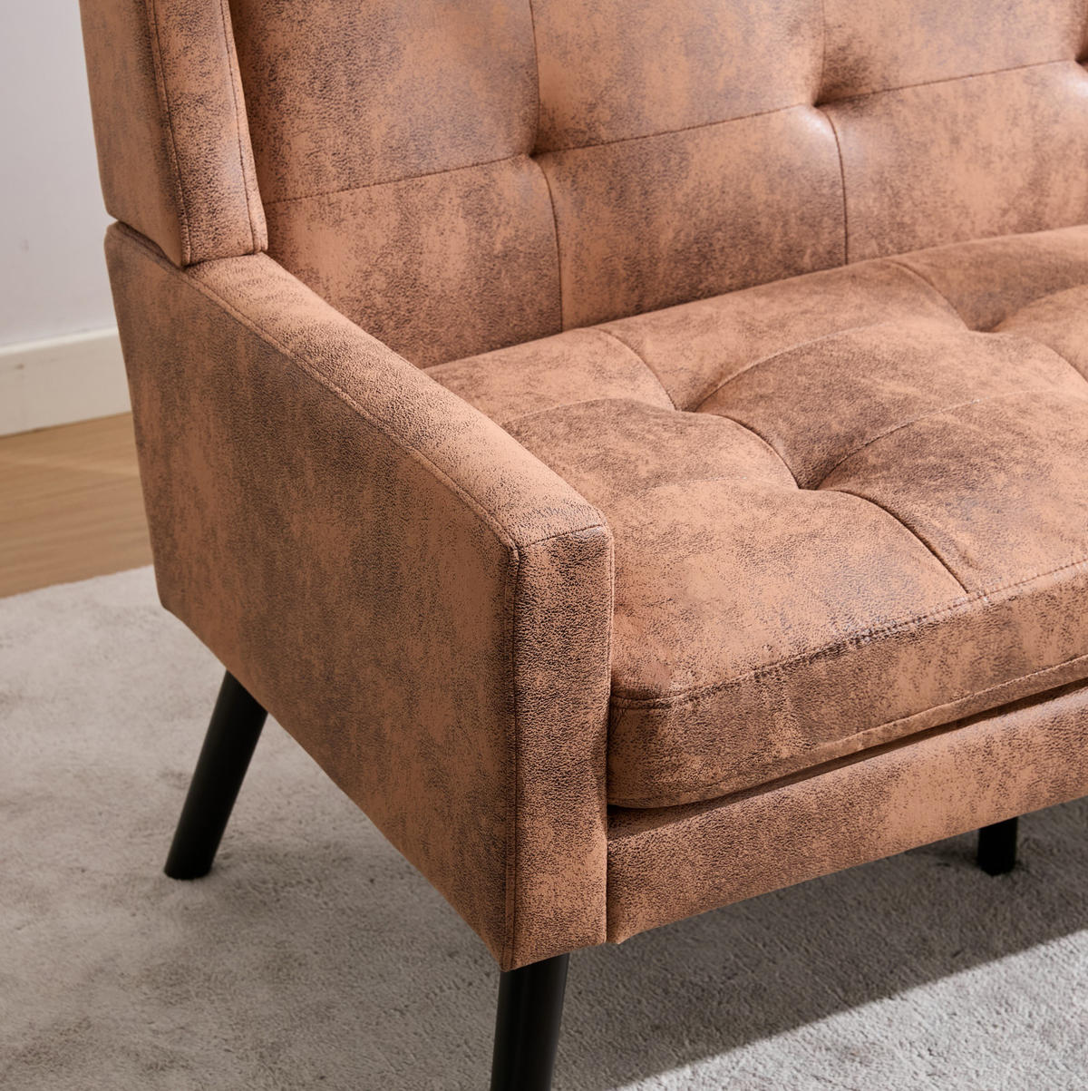 2-SITZER 119/75/88 cm Suedevlies-Polster mit Knopfheftung, Massivholzbeinen Dunkelbraun - Dunkelbraun, Textil (75/88/120cm) - OKMYHOME