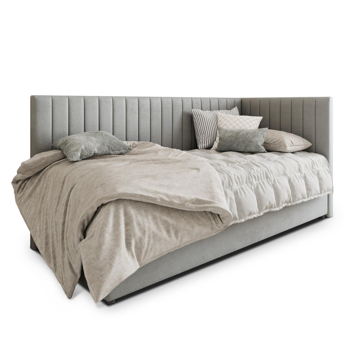 POSTEL BOXSPRING ARIS 90x200 cm, s matrací a úložným prostorem, světle šedá - světle šedá, kompozitní dřevo/textil (90/200cm) - MASSENO