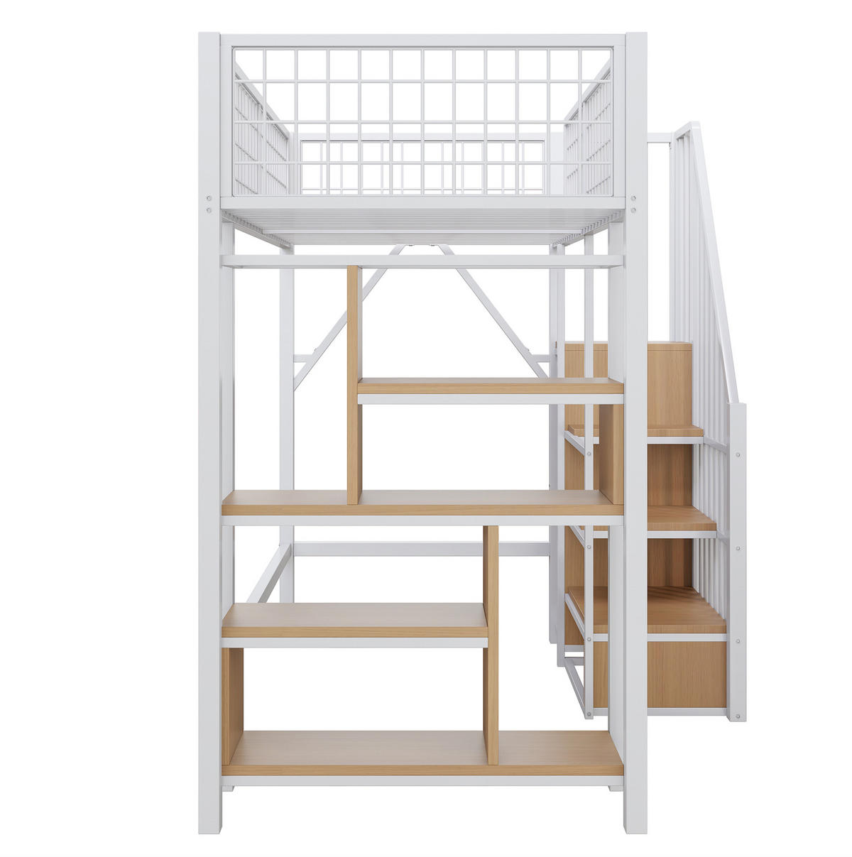 HOCHBETT 90/200 cm Weiß aus Metall und Holz mit Stauraumtreppe - Weiß, Metall (90/200cm) - OKMYHOME