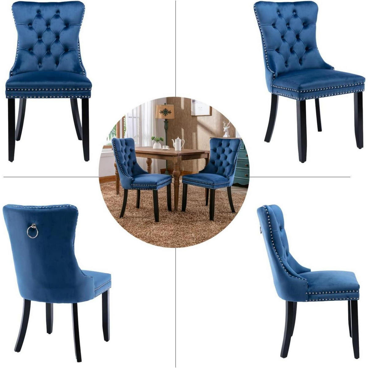 ESSZIMMERSTUHL 2er-Set Samt Blau mit Massivholzbeinen - Blau, Textil (50/95.2/62cm)