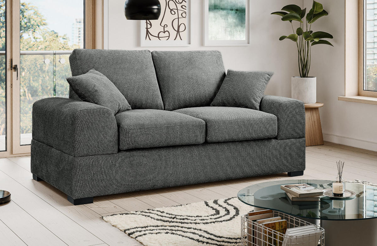 SOFA grau Strukturstoff, Couch 2-Sitzer 182 cm mit Premium Kaltschaum - Schwarz/Grau, Holz/Textil (182/90/93cm) - Inn.Furn