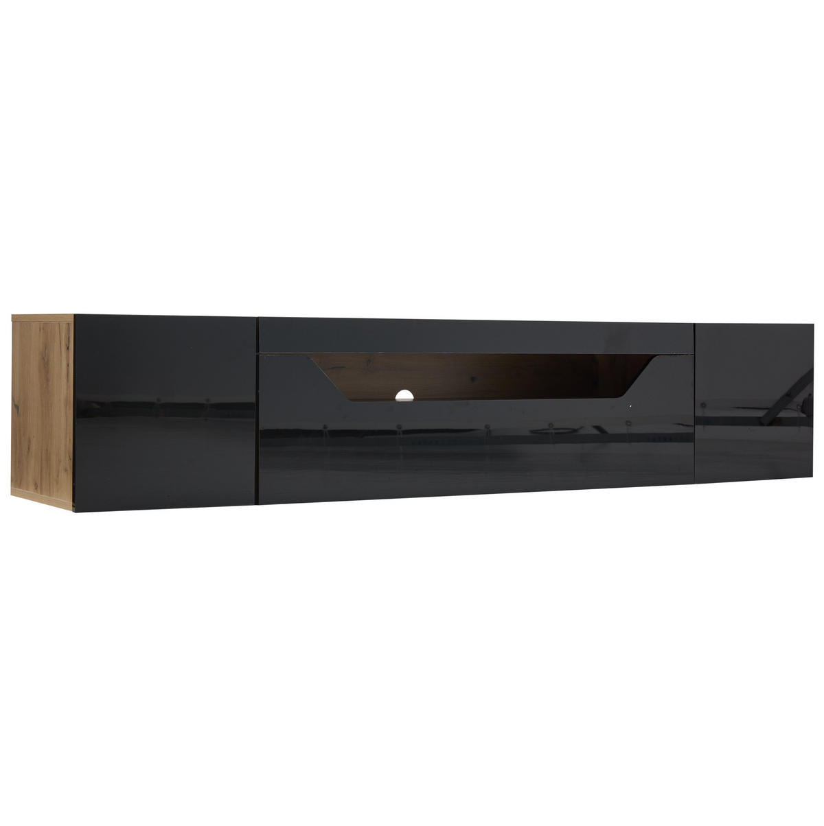 TV-ELEMENT wandmontiert 180 x 37 x 36 cm Schwarz/Natur mit LED - Schwarz, Holzwerkstoff (37/36/180cm) - Beauniv