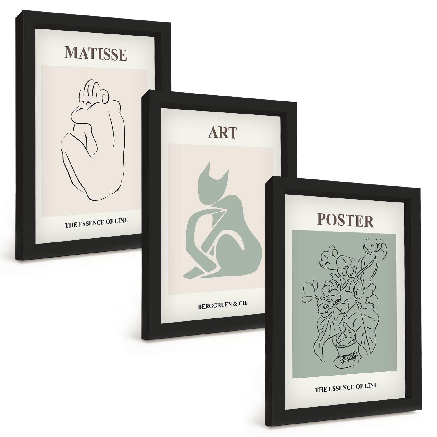 BILDER SET 3er Set - 20x30 cm Schwarzer Rahmen - Matisse Grün Beige Poster - Schwarz, Kunststoff (20/30cm) - TULUP