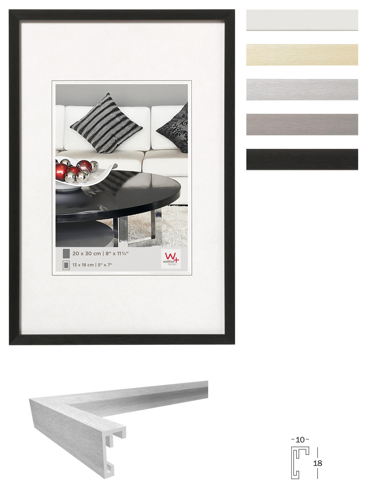 BILDERRAHMEN ChairAlurahmen 015X020 cm, SILBER - Silberfarben, Kunststoff (16/21/1.8cm) - walther design