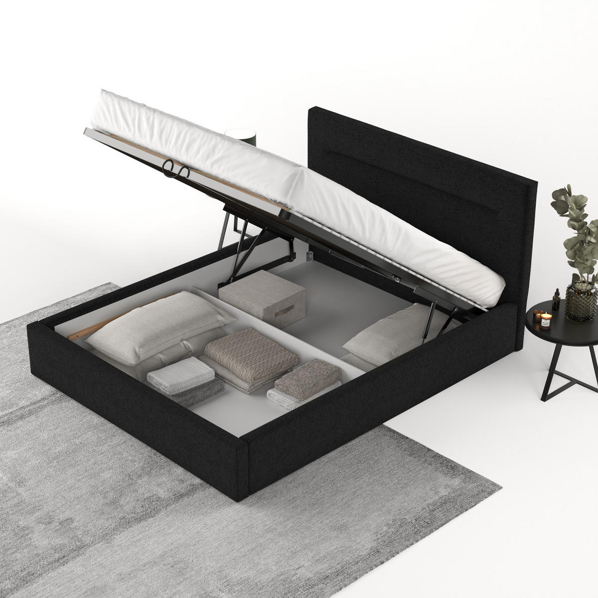 POLSTERBETT Liline 180/200 cm Schwarz im Inari Stoff - Schwarz/Naturfarben, Holz/Holzwerkstoff (180/200cm) - AltaBeds