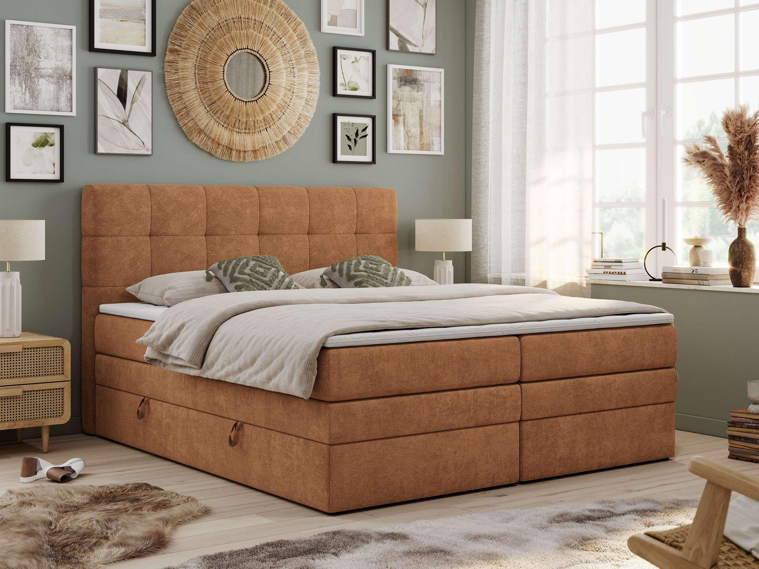 BOXSPRINGBETT LUKA KING 120/200 Orange Struktur - H3 - Orange, Holz/Textil (120/200cm) - MKS