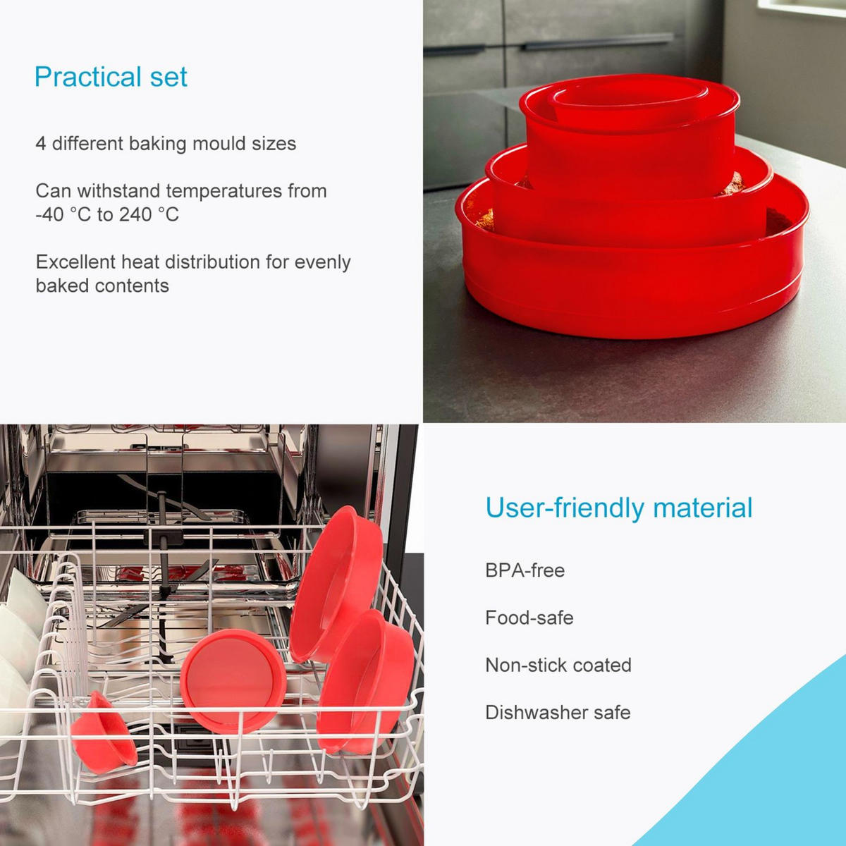 KUCHENBACKFORM (4-tlg. Set) - Rot, Kunststoff (25/6/25cm) - Intirilife