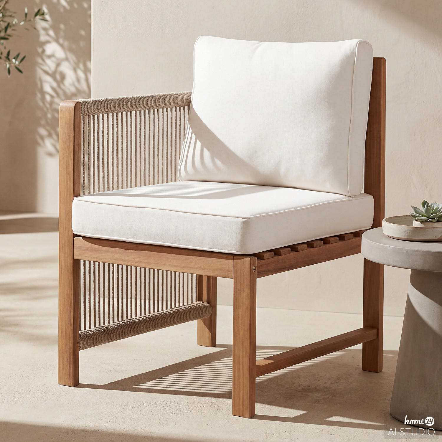 DININGSTUHL MIT 1 ARMLEHNE - Akazie massiv / Polyester - Braun / Beige - Beige/Braun, Holz/Textil (58/86/66cm) - home24