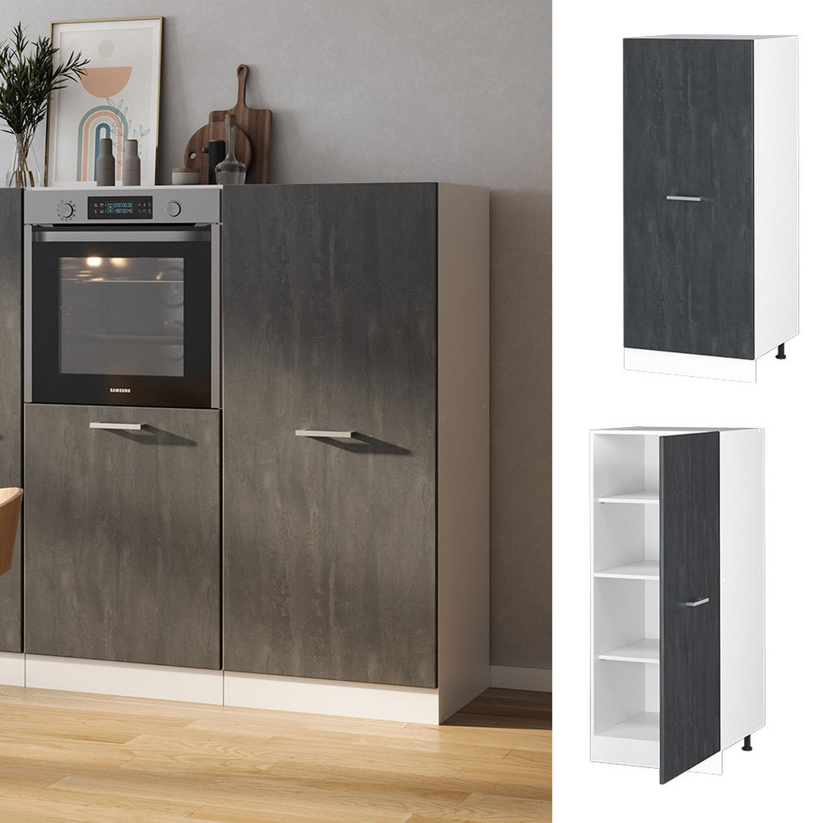 SKŘÍŇKA NA VESTAVĚNOU TROUBU R-Line Černý beton - bílá/černá, kompozitní dřevo (60/143/57cm) - Vicco