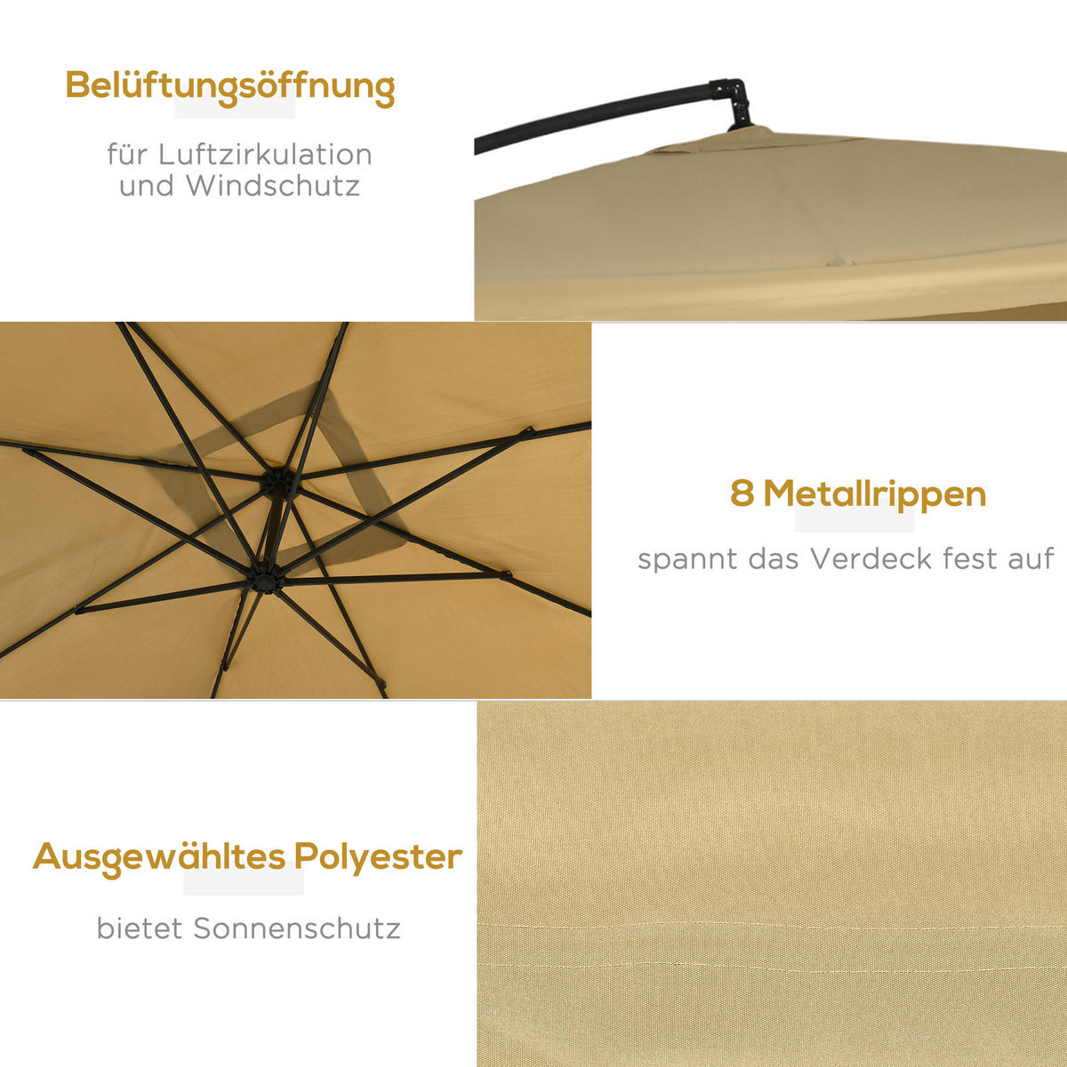 AMPELSCHIRM, Stahl, Polyester, HDPE, Beige - Beige, Metall (295/295cm) - Outsunny