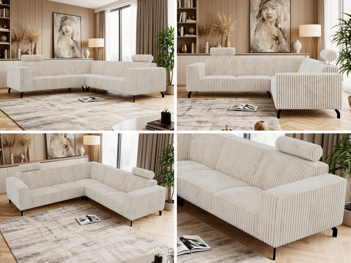 ROHOVÁ SEDAČKA VESANO L - Béžová Manšester - čierna/krémová, kov/textil (260/260cm) - MKS