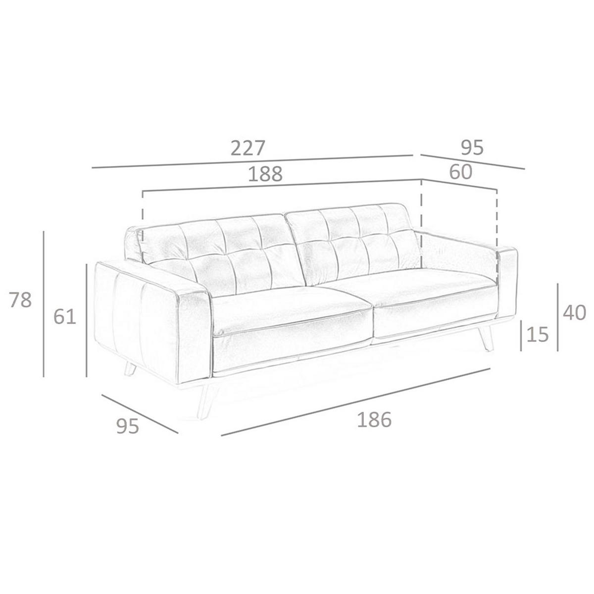 CHESTERFIELD-SOFA Chester 3-sitzer relaxsofa in leder sand 227/95/78 cm - Beige/Walnussfarben, Leder (227/78/95cm) - ANGEL CERDA