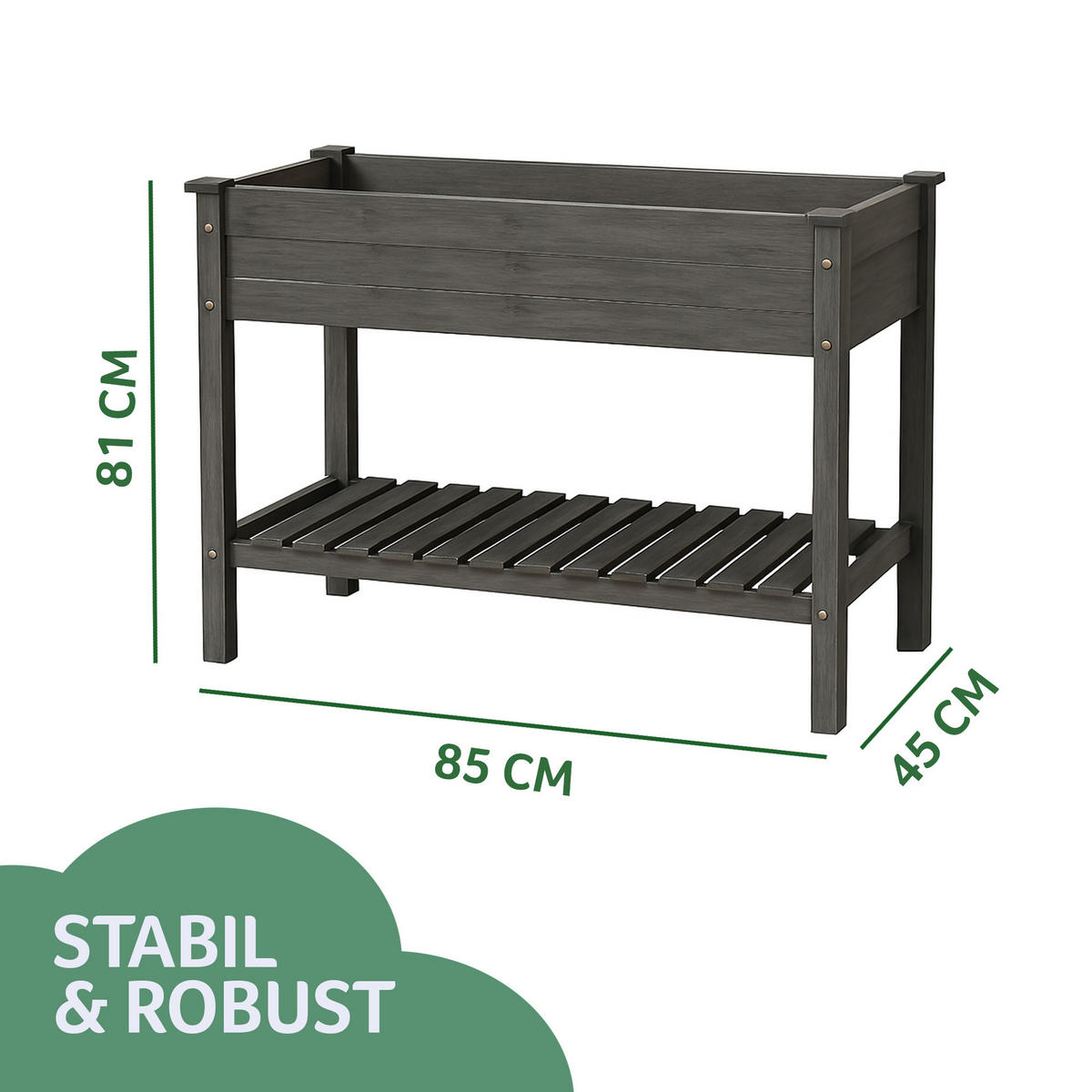 HOCHBEET inkl. Vlieseinsatz und Ablageboden Tannenholz 85x45x81 cm - Grau, Naturmaterialien (85/81/45cm) - Bestlivings