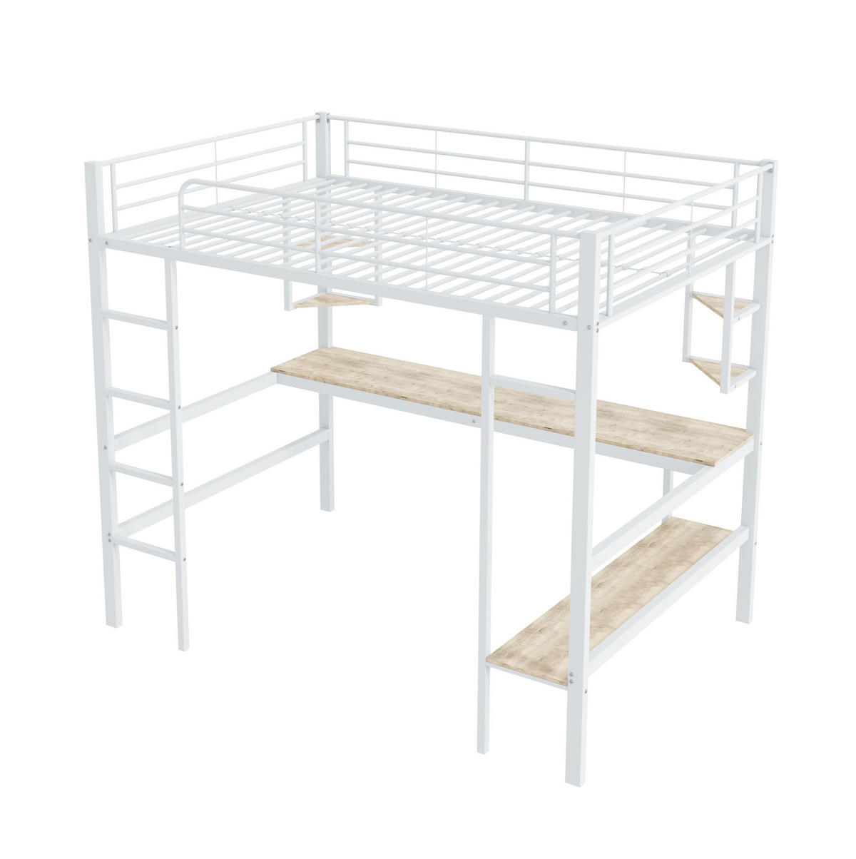 HOCHBETT 140/200 cm aus Metall mit Schreibtisch und Bücherregal, platzsparend und sicher, Weiß - Weiß, Metall (140/200cm) - Redom