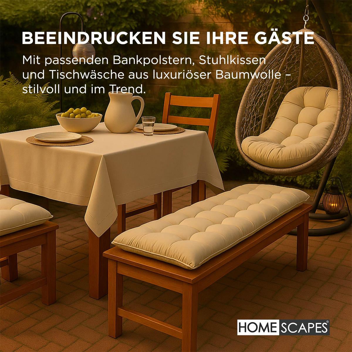 HÄNGESESSEL-KISSEN creme – halbrund, 80/120 cm - Creme, Textil (80/12/120cm) - Homescapes