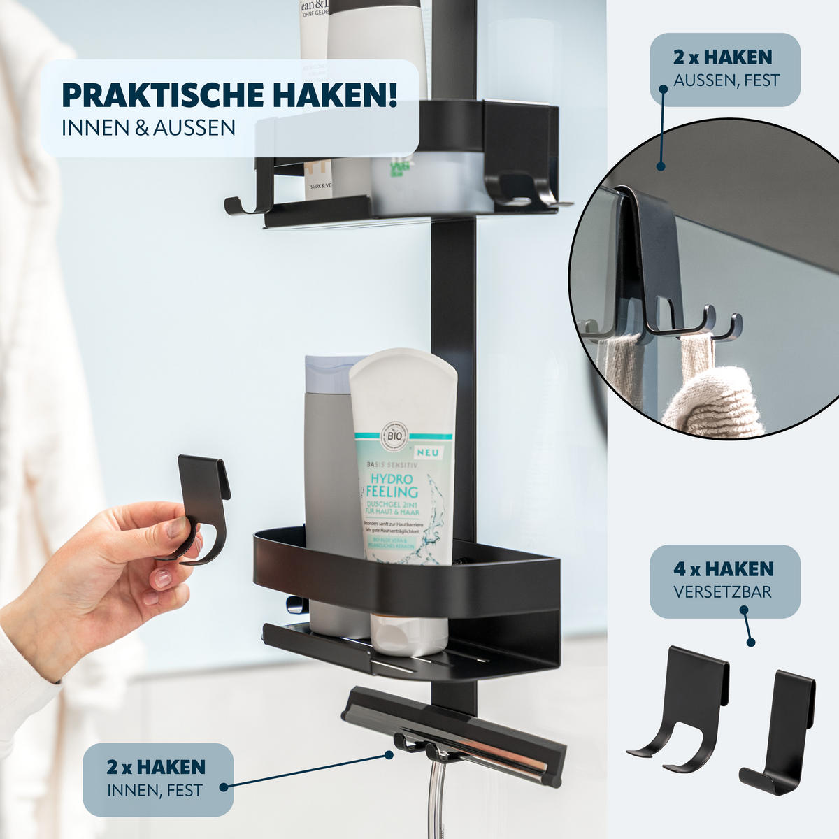 DUSCHABLAGE für Glasduschwand, Edelstahl schwarz - Schwarz, Metall (23/67.5/10.5cm) - eluno