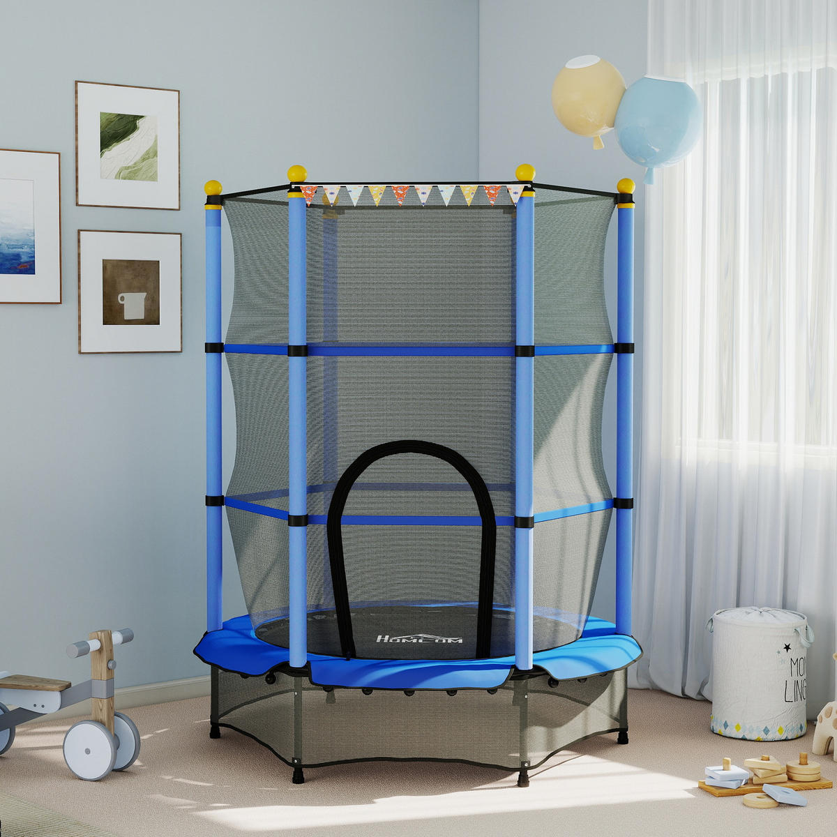 KINDERTRAMPOLIN - Blau, Kunststoff/Metall (140/140cm) - HOMCOM