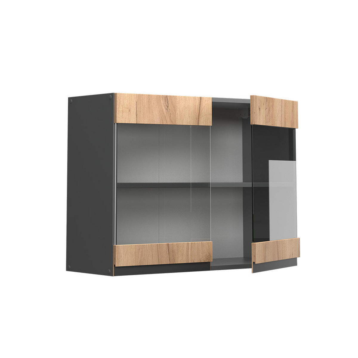 KÜCHENGLASSCHRANK R-Line Goldkraft Eiche 80 cm J-Shape - Anthrazit/Eiche Wotan, Holzwerkstoff (80/60/31cm) - Vicco