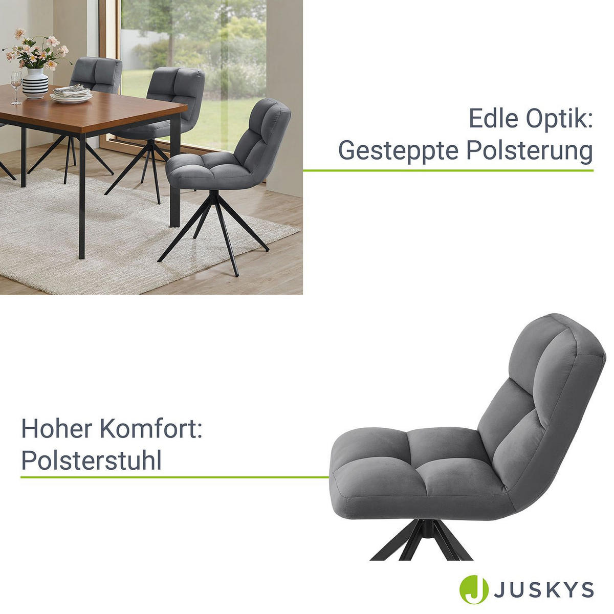 DREHSTUHL Dallas samt dunkelgrau (2er-Set) - Dunkelgrau, Textil (45/84/45cm) - Juskys