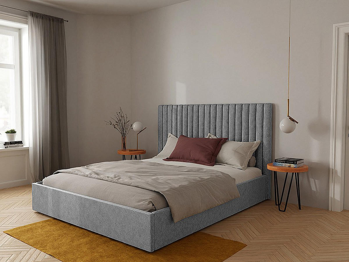BETT mit Bettkasten - 2 Personen - Stoff - Grau - Grau, Textil (160/200cm) - Vente-Unique