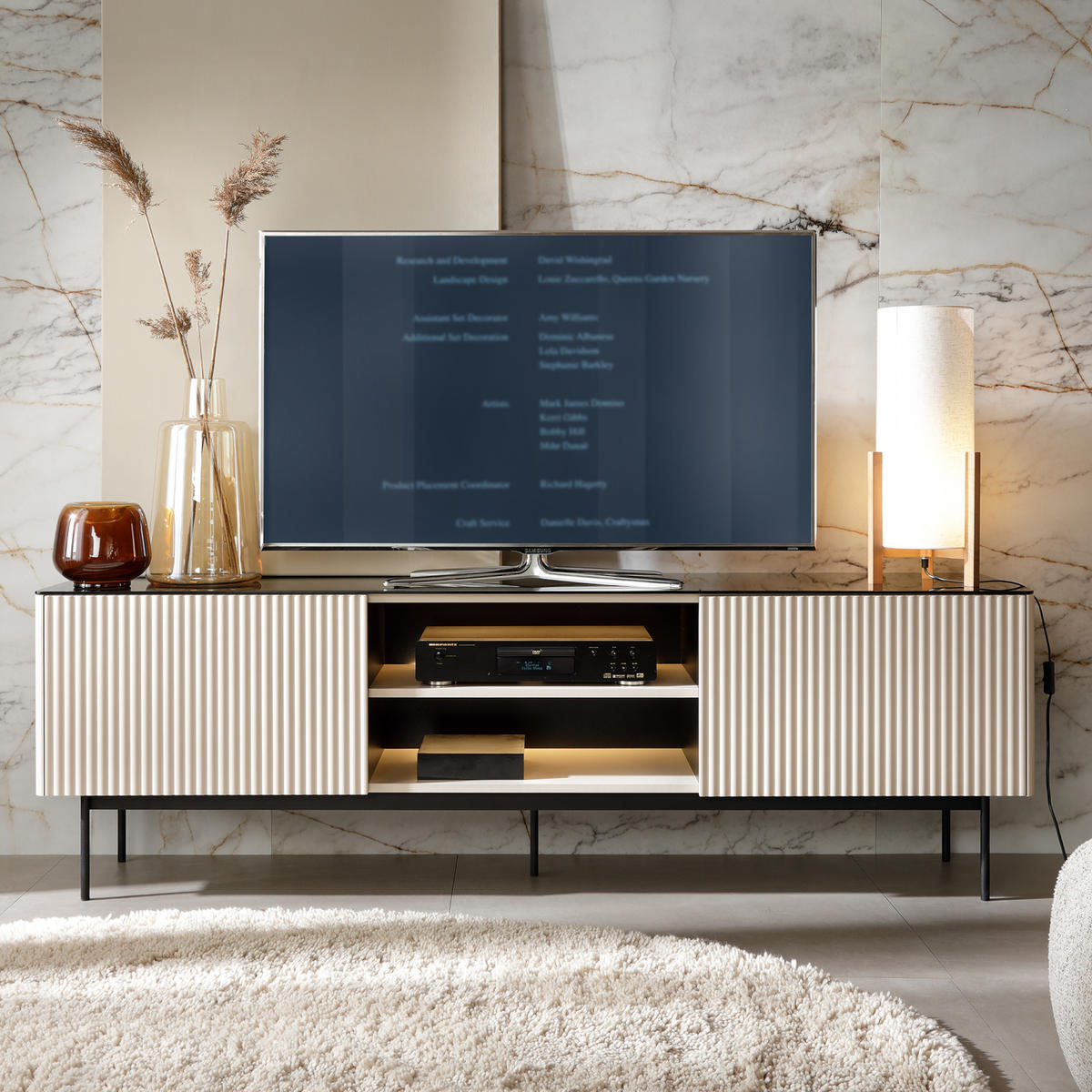 TV-ELEMENT OLDEN RTV1 Glasplatte Kaschmir - Kaschmir, Glas/Holzwerkstoff (180/52/39cm) - Komodee