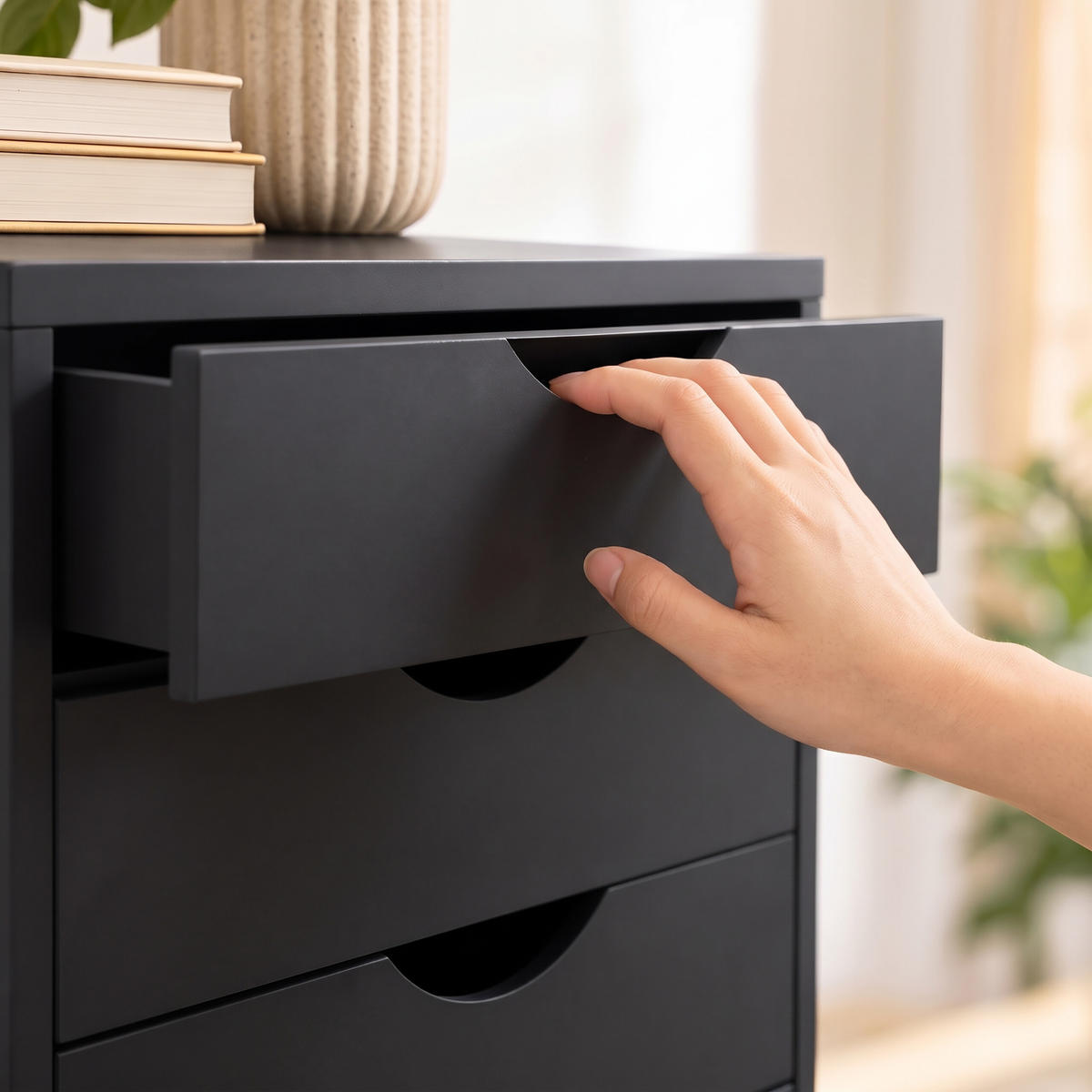 ROLLCONTAINER Schwarz 5 Schubladen auf Rollen 69 cm - Schwarz, Holzwerkstoff/Kunststoff (45/69/40cm) - Relaxdays