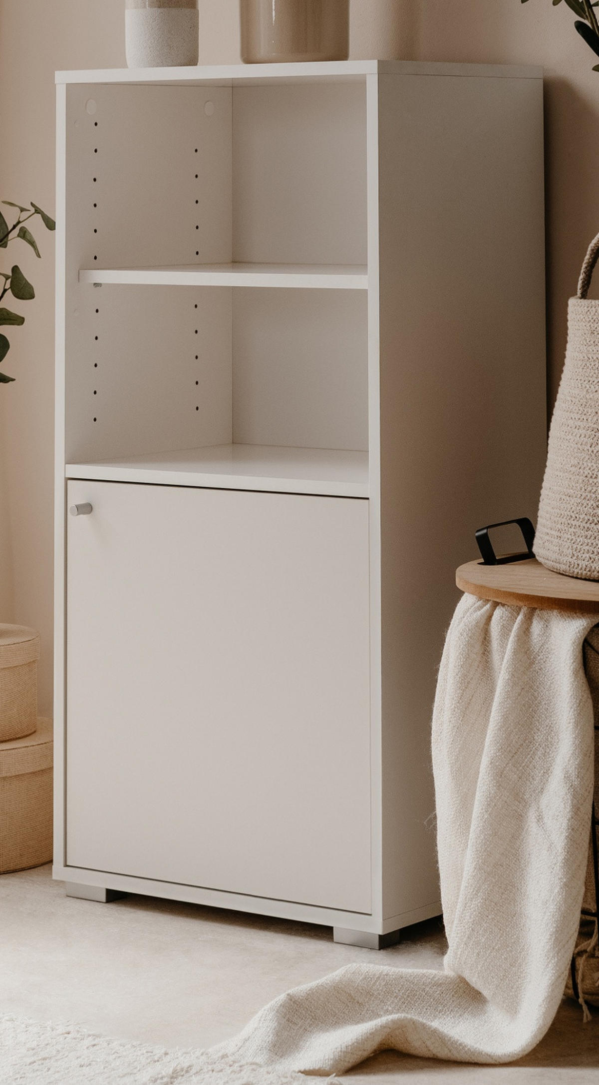 REGAL weiß 46 x 97 cm, Standregal mit 4 Fächern - Silberfarben/Weiß, Holzwerkstoff/Kunststoff (46/96.5/33.5cm) - Furn.Design