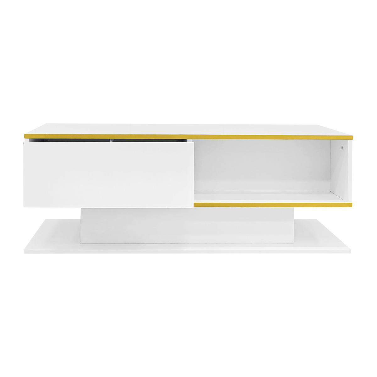 COUCHTISCH mit LED-Lichtstreifen Hochglanz Goldverzierung 3 Schubladen USB-LED 100 cm - Goldfarben/Weiß, Holzwerkstoff (100/50/40cm) - EVRYAE