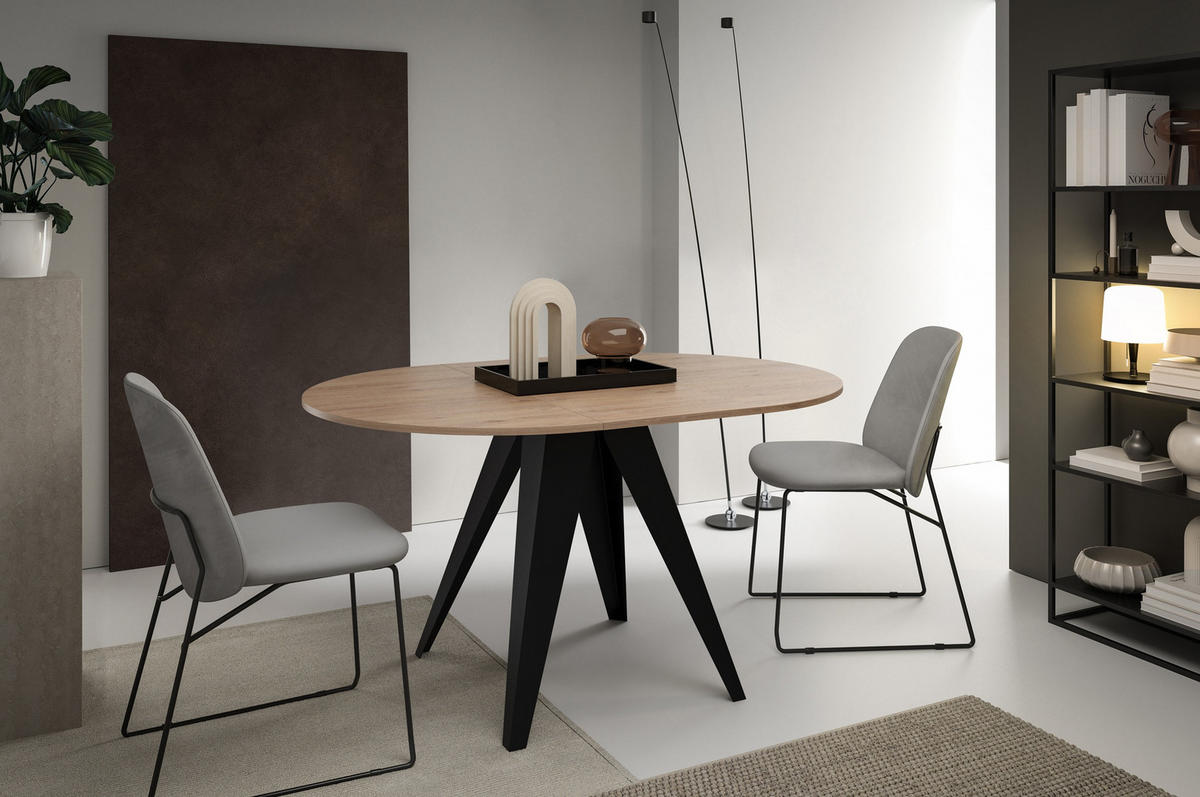 ESSTISCH Gerda - Trüffeleichefarben/Schwarz, Holzwerkstoff/Metall (90/90/76cm) - Meblini